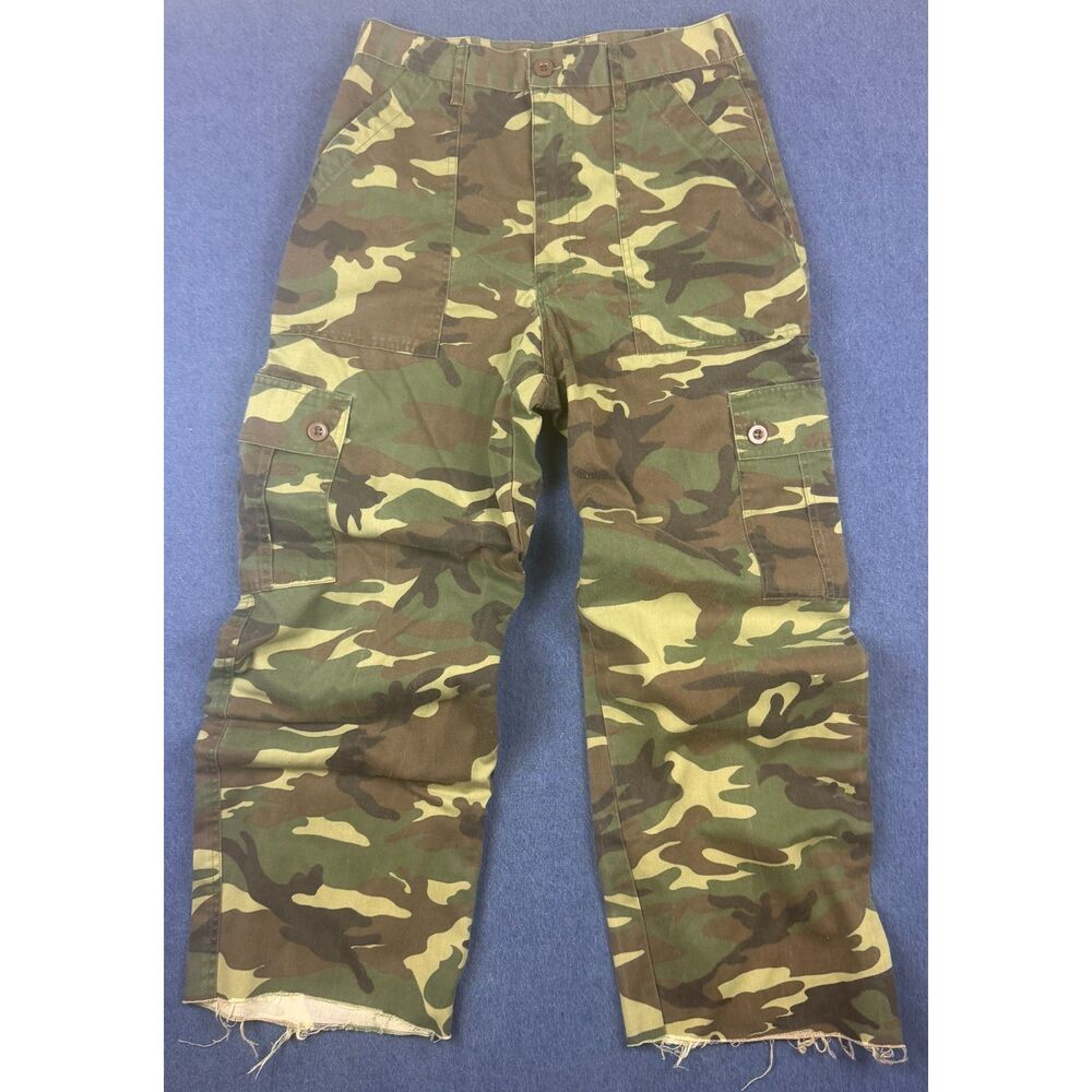 Jonathan G Camo Cargo Pants 30x30 Baggy Woodland Military Y2K Raw Hem